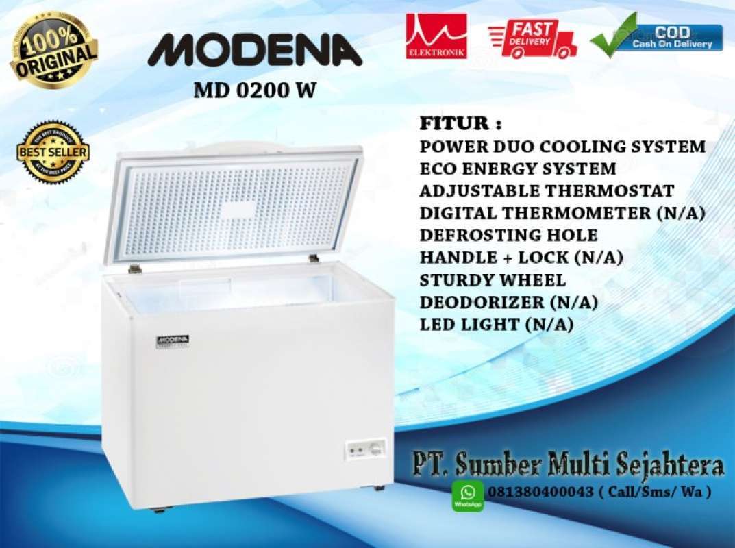 Promo Modena Chest Freezer Box Md0200 W (200 Liter) Diskon 23 di