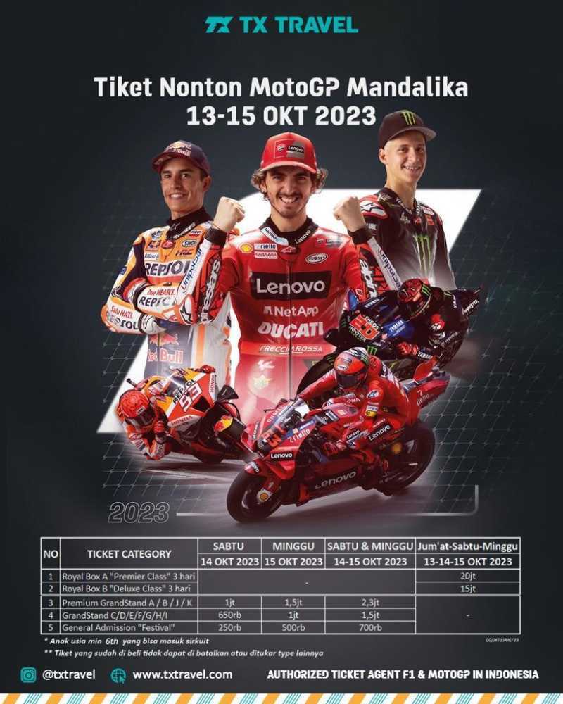 Jual TX Travel Presale Tiket Nonton Indonesia MotoGP Mandalika 2023