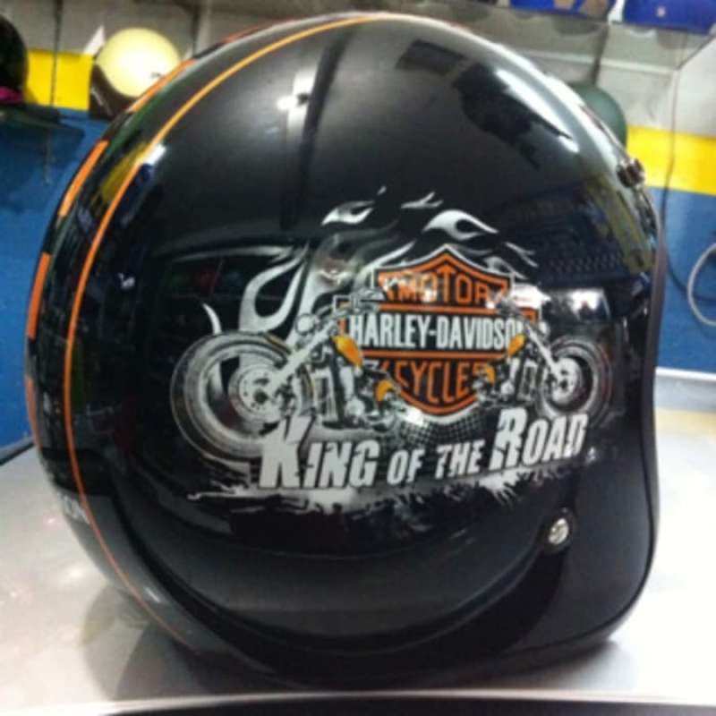 Promo Helm Harley Davidson Black Hitam Retro Klasik Replika Arc Diskon
