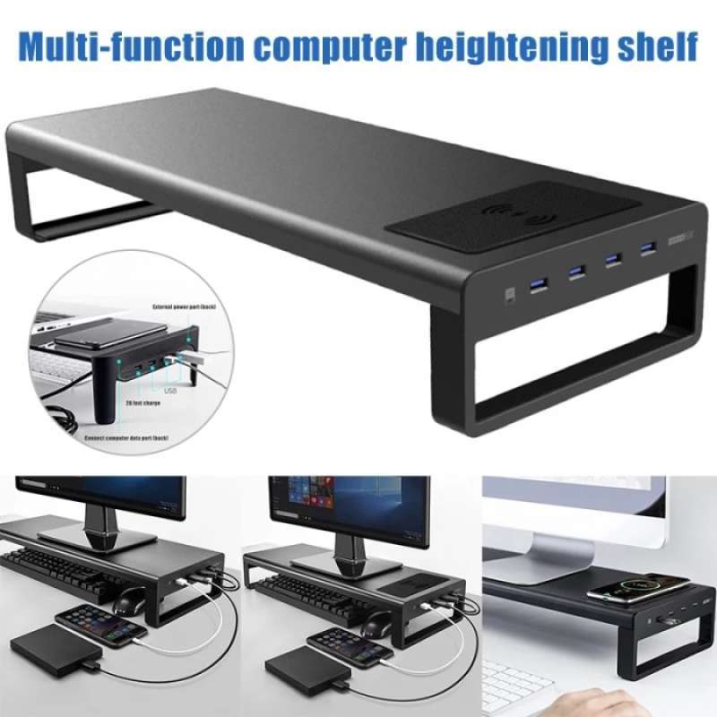 Promo Meja Monitor Stand Riser 4 Port Usb 3.0 With Wireless Charging ...