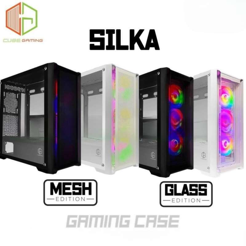 Promo CASING CUBE GAMING SILKA GLASS / MESH ATX SIDE TEMPERED GLASS RGB ...