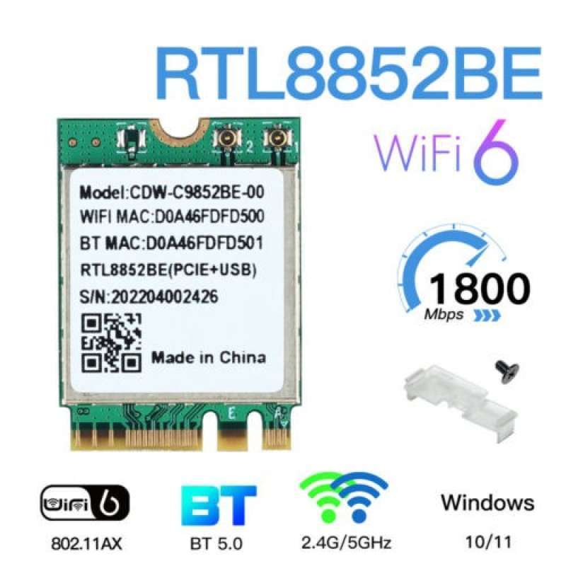 Promo Wifi 6 Card Wireless Realtek 8852be Rtl8852be Bt 5.0 Ngff 2230 Ac ...