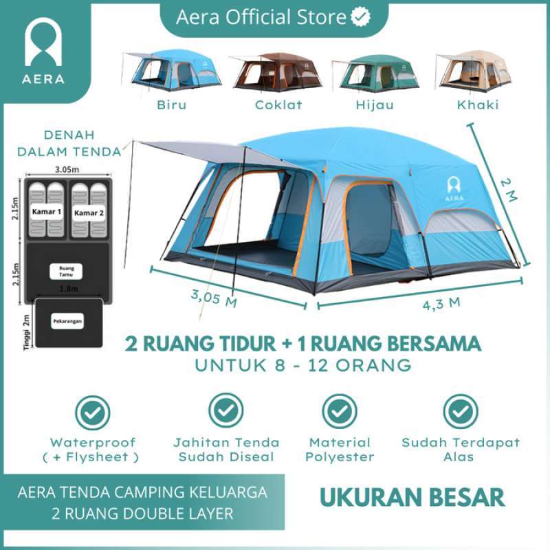 Promo Tenda Camping Keluarga Besar 2 Ruang | Tenda Kemping Untuk 8-12