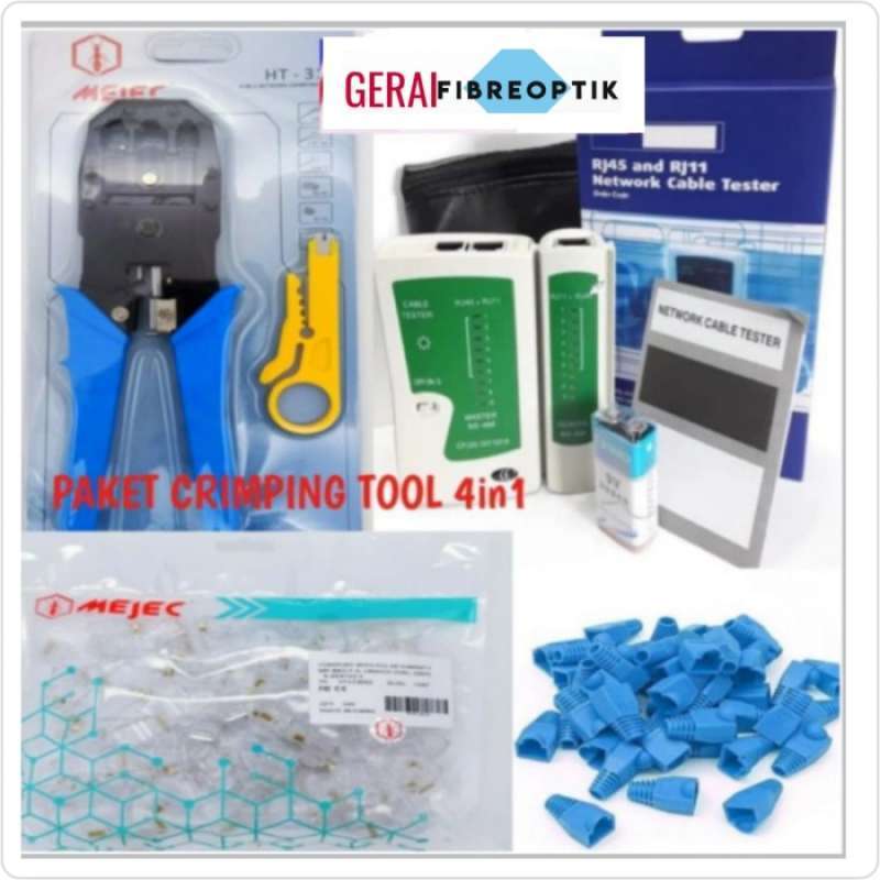 Promo Paket Crimping 4 In Tool + Rj45 Isi 100 Pcs + Lan Tester+50 Plug ...