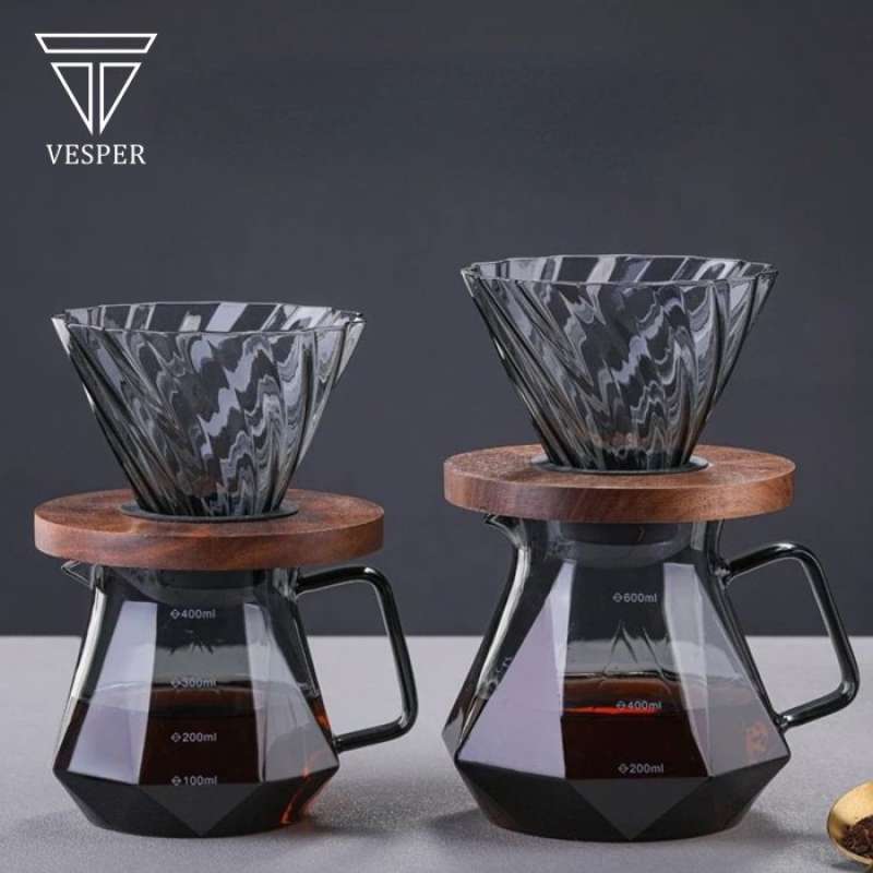 Promo Paket Set Coffee Server Smoky Gray + Dripper Wood Walnut V60 Teko Kopi Terbaik