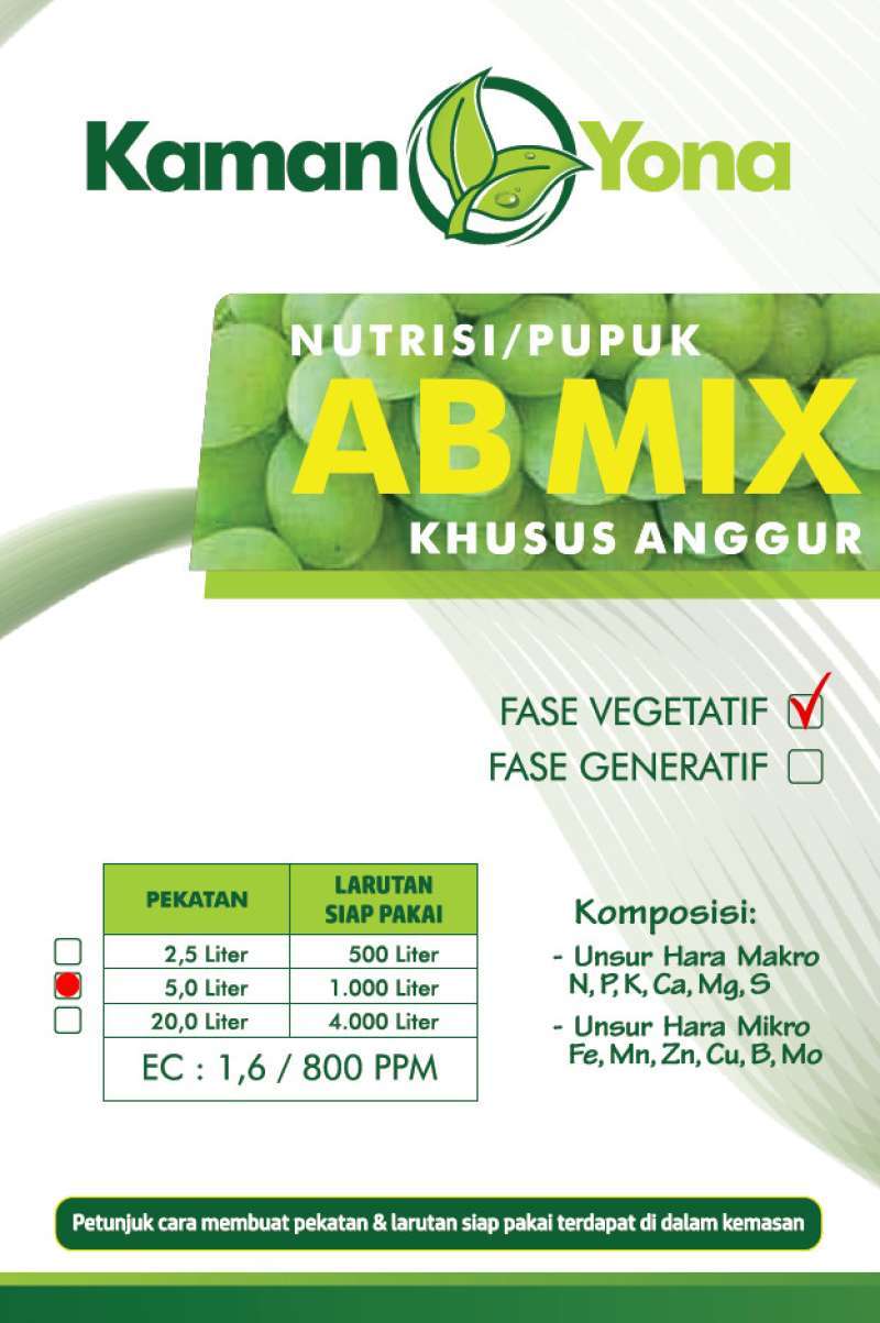 Promo Pupuk AB Mix Khusus Anggur Fase Vegetatif Kemasan 5 Liter Diskon