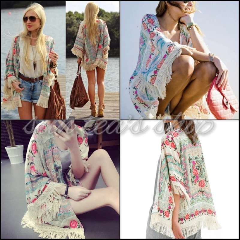 Floral tassel kimono cardigan hot sale