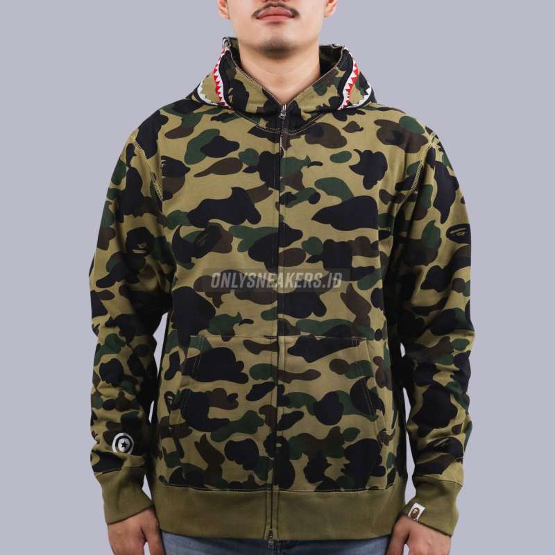 BAPE GREEN CAMO SHARK FULL ZIP HOODIE 100 AUTHENTIC