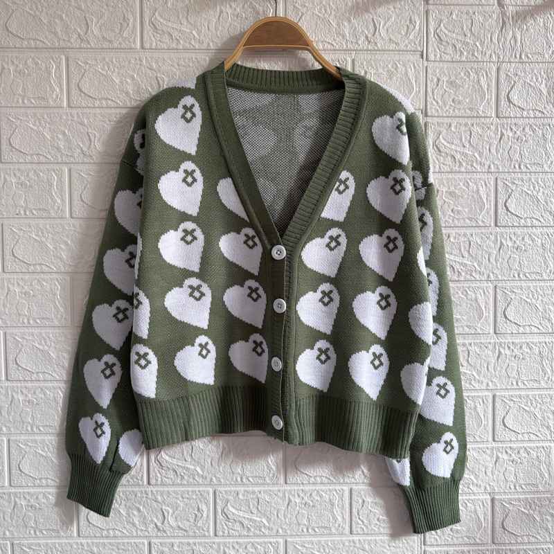 ZS DONNA CARDIGAN RAJUT MOTIF LOVE ATASAN WANITA LENGAN PANJANG Uida Mint