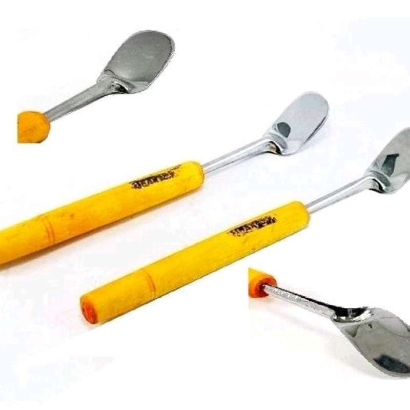 Jual Sutil Kue Kecil Kuning / Spatula Stainless Mini / Sutil Apem Kayu