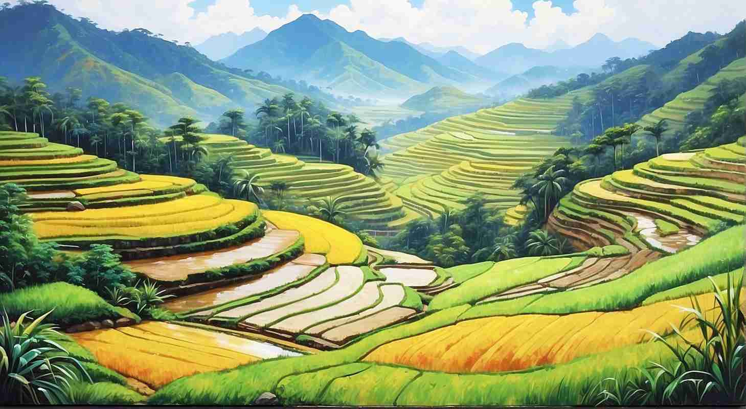 sketsa pemandangan sawah