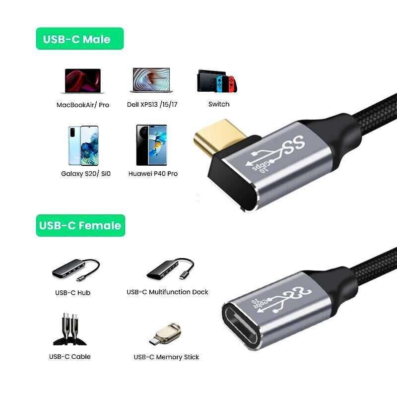 Jual Xiwai Kabel Usb Type C Male To Female Elbow Emark Chip 10gbps 100w ...