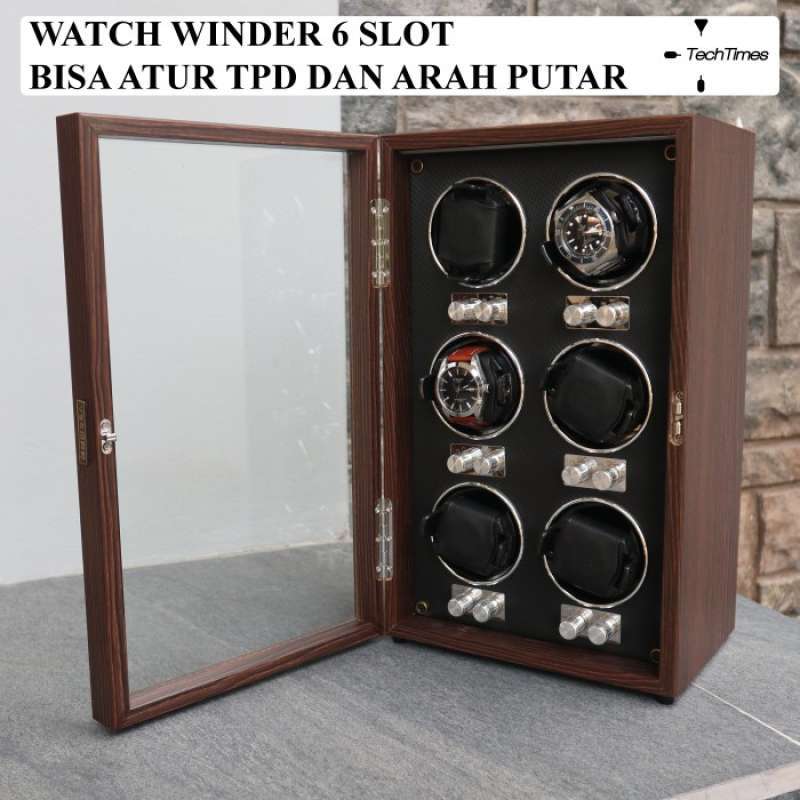 Watch Winder 6 Slot Pemutar Kotak Jam Walnut Watch Winder 6 Slots
