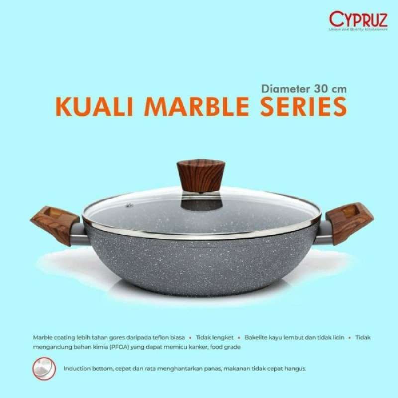 Promo Kh Ki0650 30cm Kuali Marble Tutup Kaca Induksi Wokpan Panci