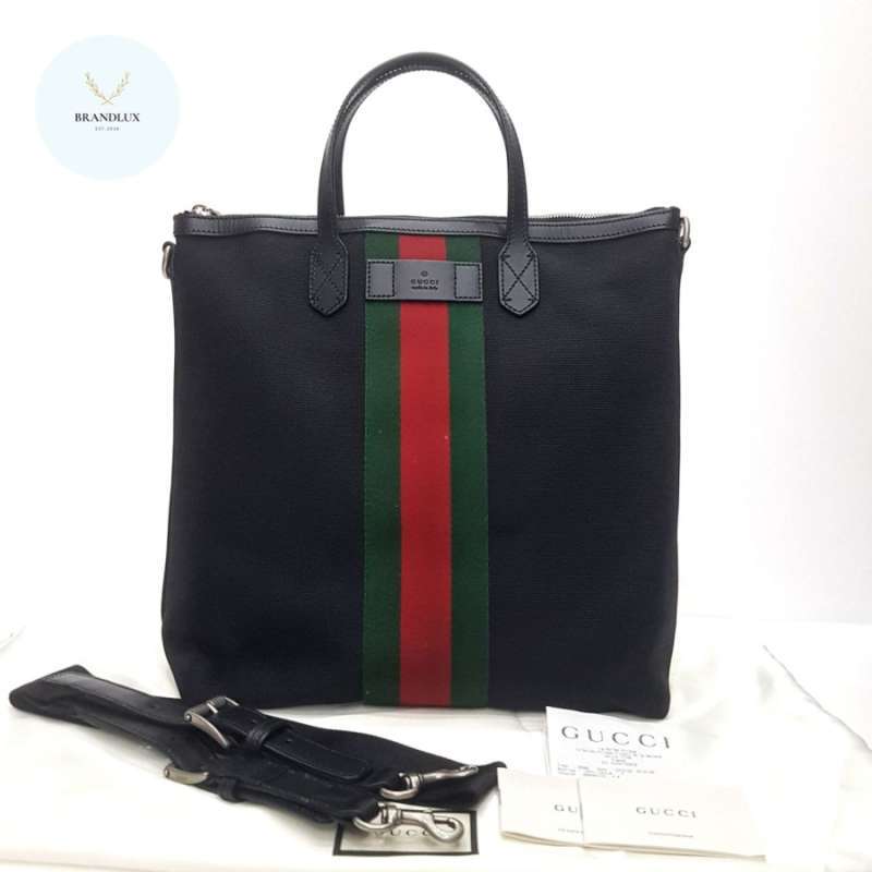 Jual Gucci Techno Canvas Web Stripe Black Large Ziptote 100