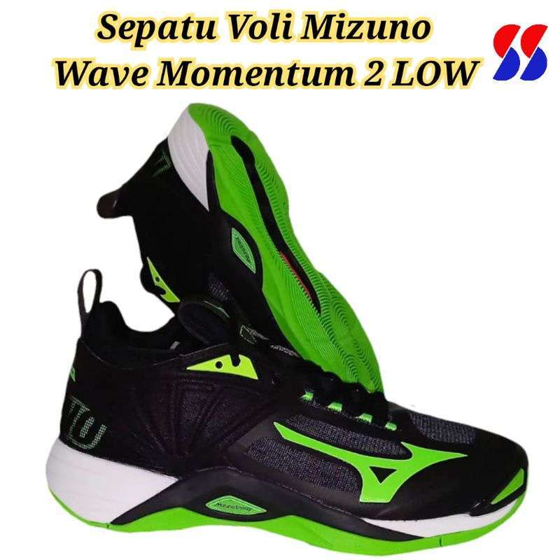 Sepatu Voli Mizuno Wave Momentum 2 LOW Original Black Green Gecko White V1GA211237