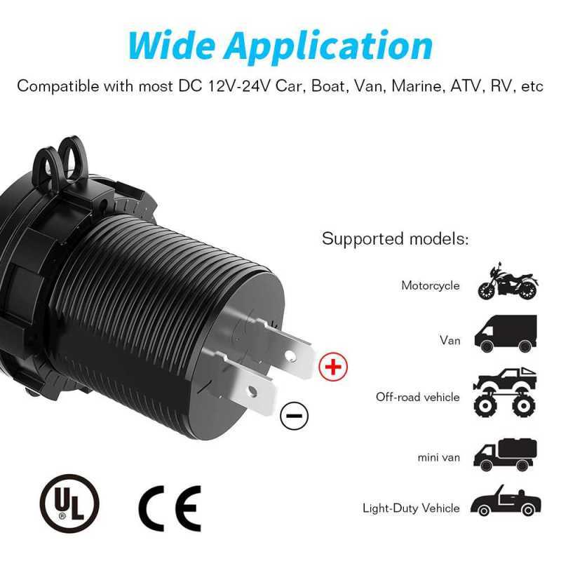 MICTUNING Universal Charger Dual USB Port 6.4A 12 24V Car Charger