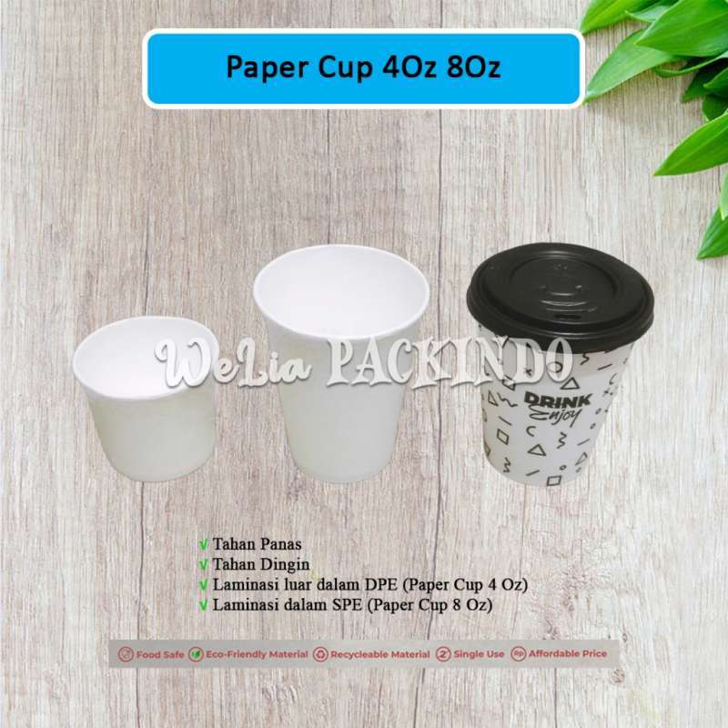 Jual Paper Cup 4oz 8oz Motif Putih & Drink / Gelas Kertas / Gelas Kopi ...