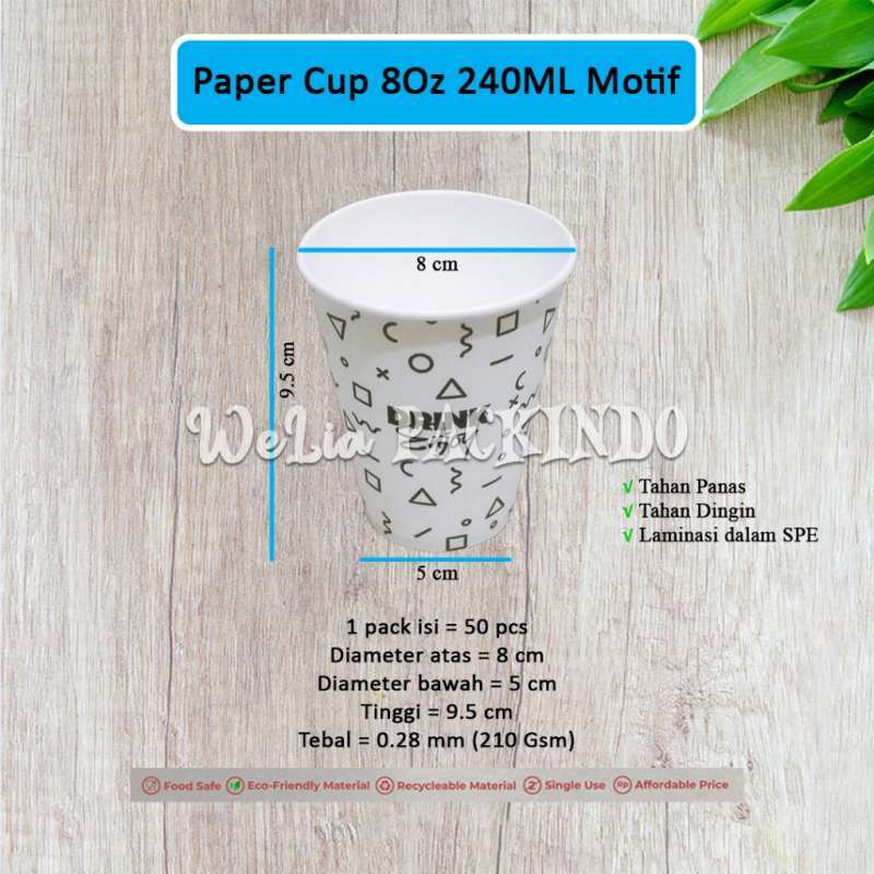 Jual Paper Cup 4oz 8oz Motif Putih & Drink / Gelas Kertas / Gelas Kopi ...
