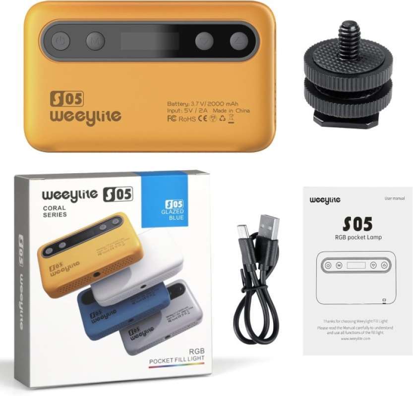 Weeylite S05 Luce LED Video RGB Portatile – 2000mAh, Controllo App, 26 Effetti, CRI 95+, 2800-6800K, Per Fotografia E YouTube - 2