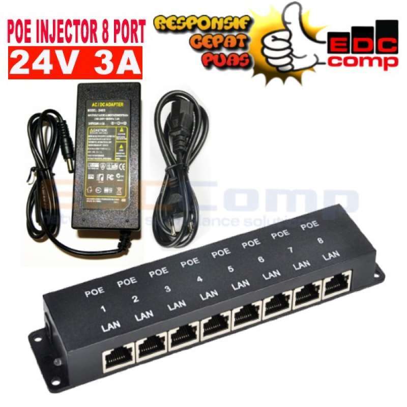 Promo Paket Poe Injector 8 Port + Switching Adaptor 24v 3a | Pasif Poe ...