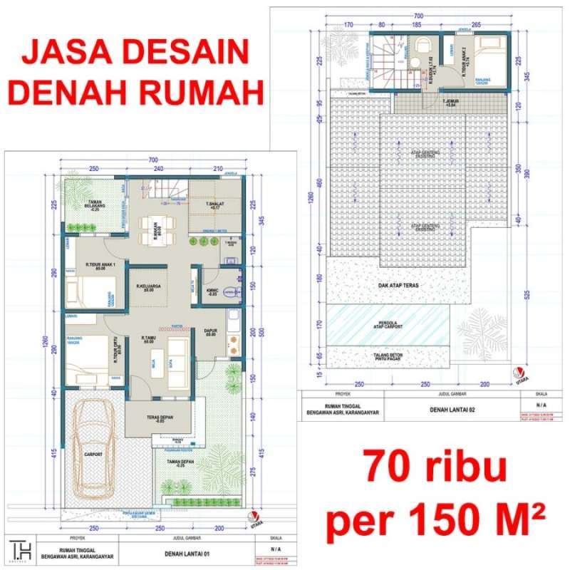 Jual Jasa Desain Denah Rumah Luas Max 150mâ² | Satuan Desain Arsitek Di