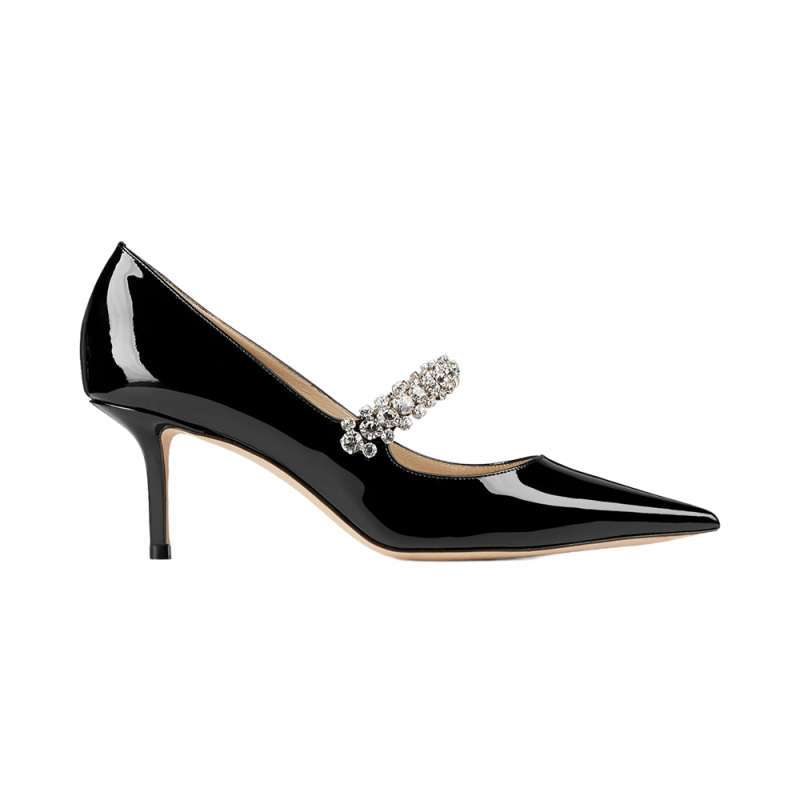Jimmy Choo Bing 65 Crystal Strap Patent Leather Ballet Pumps Black