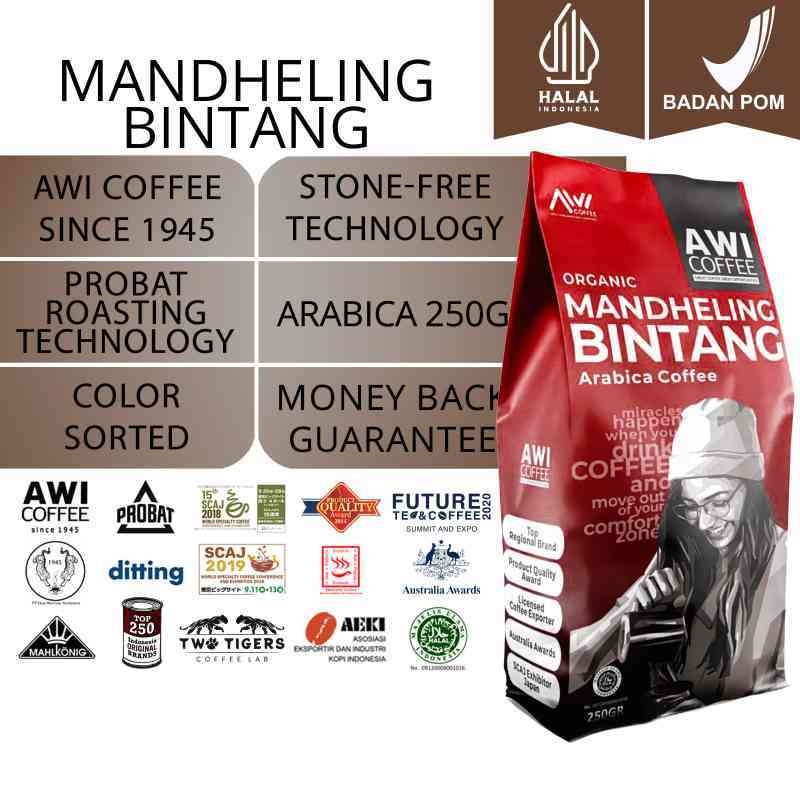 Jual Awi Coffee Mandheling Bintang 250g Biji Arabica Roasted Coffee
