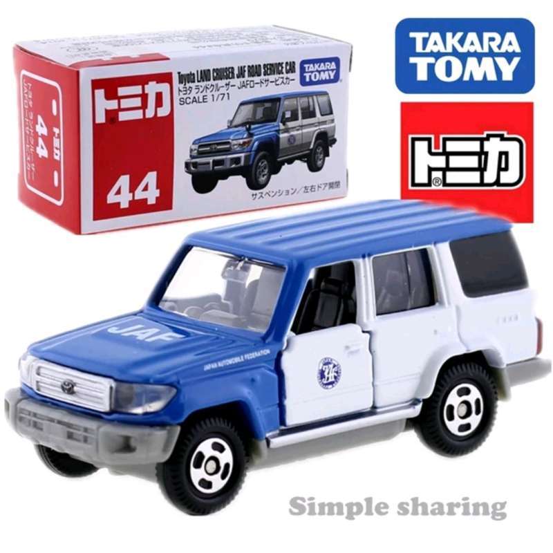 TOMICA TOYOTA LAND CRUISER JAF ROAD SERVICE CAR TAKARA TOMY #44 DIECAST  MOBIL HARDTOP KOTAK JAPAN AUTOMOBILE FEDERATION CARS KADO MAINAN KOLEKSI  ANAK