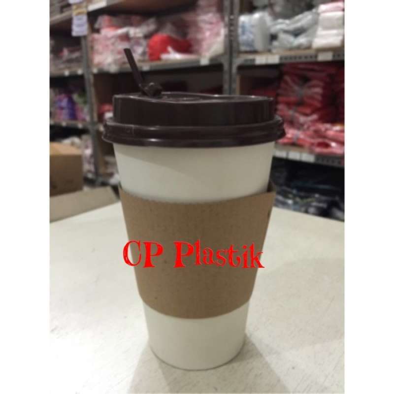 Jual Paper Cup | Gelas Kertas + Stirrer + Sleeve Uk. 16 Oz (isi 50 Pcs ...