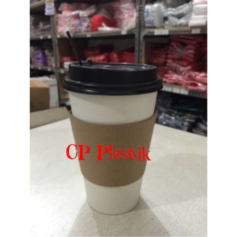 Jual Paper Cup | Gelas Kertas + Stirrer + Sleeve Uk. 16 Oz (isi 50 Pcs ...