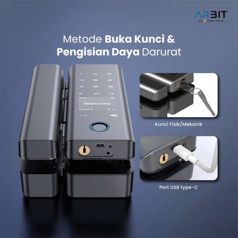 Jual Arbit Smart Home Wifi Door Lock Without Handle Fingerprint Tuya ...
