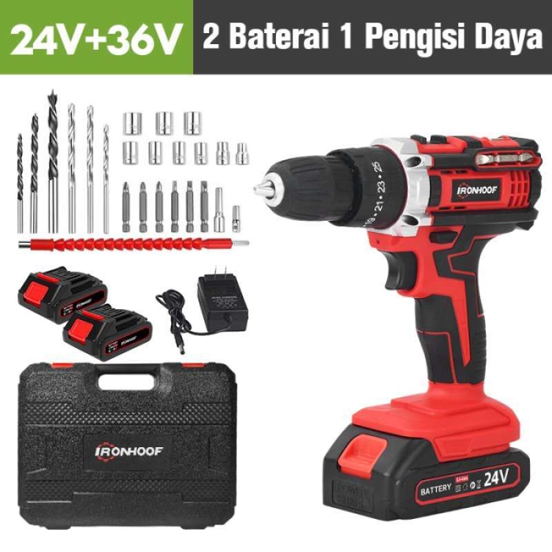 Promo Promo- Ironhoof Mesin Bor Listrik Bor Baterai Bor Tanpa Kabel 24v ...