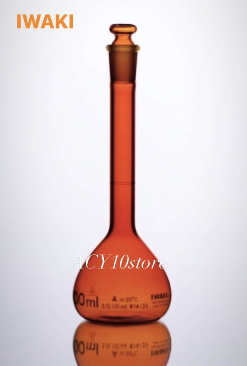 Promo Iwaki Volumetric Flask Amber, Glass Stopper 1000ml, 2000ml Diskon ...