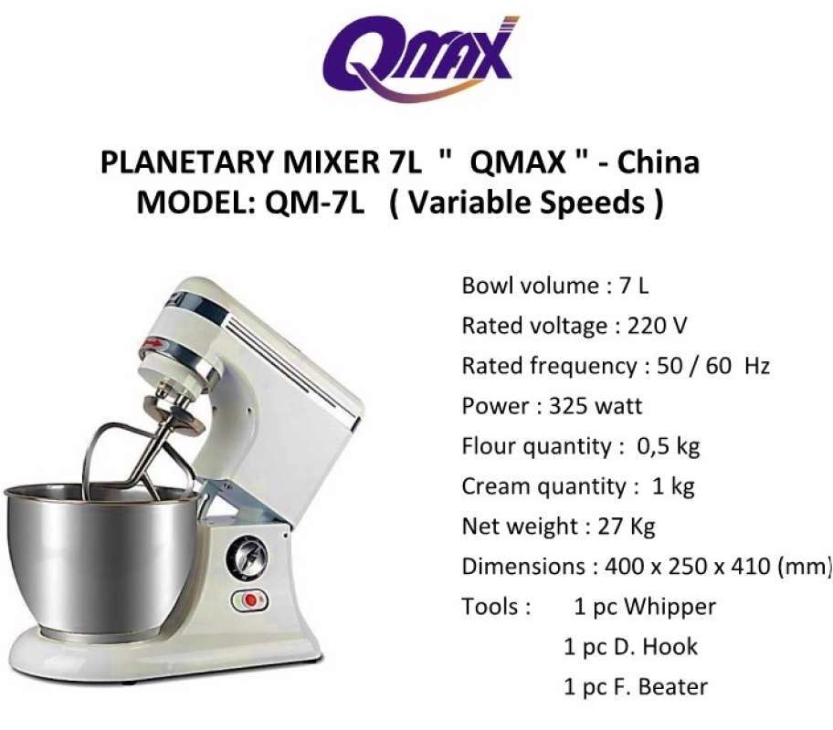 QMAX QM-7L Planetary Mixer Mesin Mixer Roti Kue Mixer tepung Kapasitas L