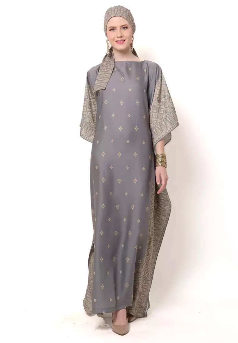 Grey Short Sleeve Songket Kaftan
