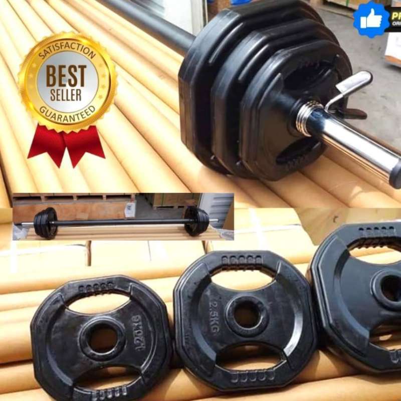 WEIGHT PUMP SET BARBEL SET 20kg DUMBBELL STRAIGHT body gym warna hitam
