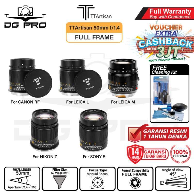 Lensa TTArtisan 50mm Manual Focus Lens Canon Leica L Nikon Sony