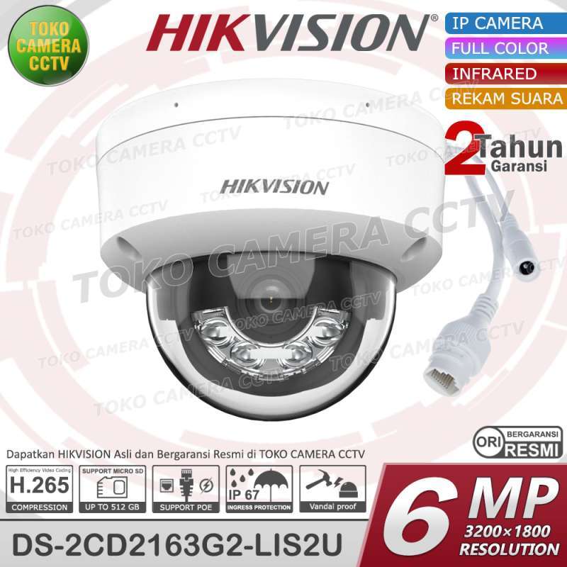 IP CAMERA 6MP HIKVISION DS-2CD2163G2-LIS2U KAMERA DOME ACUSENSE AUDIO SMART  LIGHT