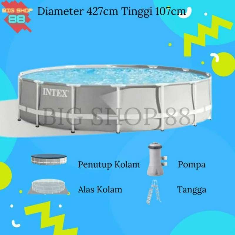 INTEX KOLAM RENANG PORTABLE KOLAM RENANG ANAK JUMBO PRISM POOL FRAME POOL  FRAME ROUND ABOVE GROUND POOL METER 427X107CM