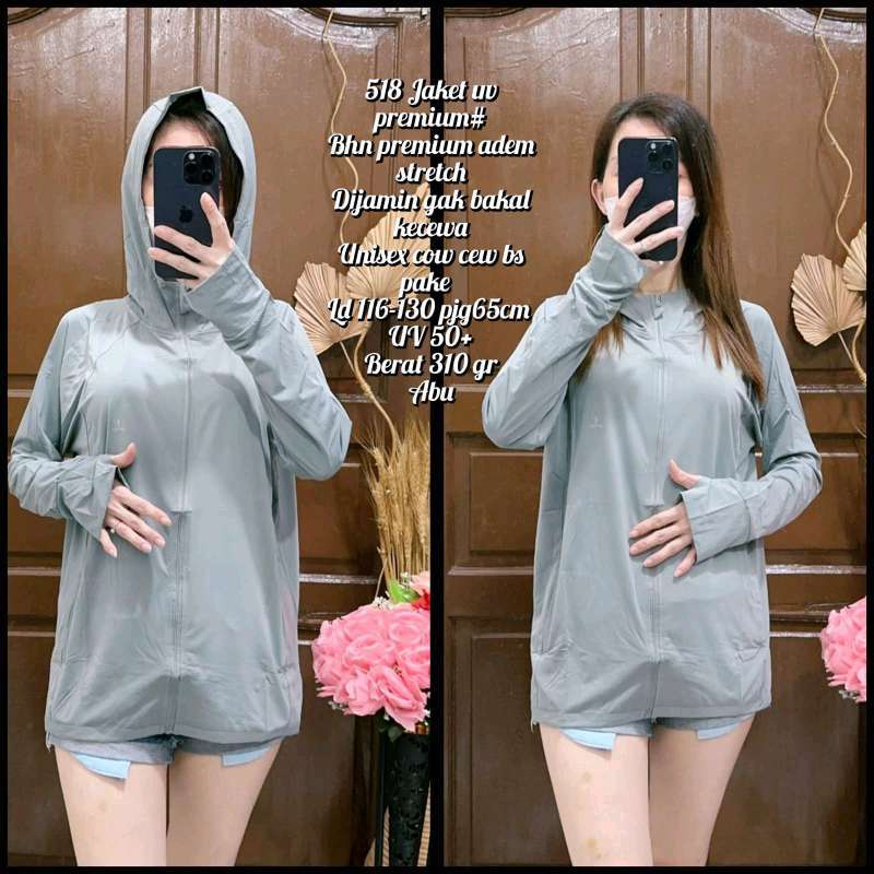 518 Jaket Anti UV Wanita Lengan Panjang/Jaket Olahraga Pelindung Matahari  UPF 50+/Jacket/Hoodie Zipper/Sweater/Unisex
