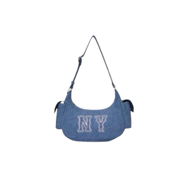 Jual Mlb Ny Yankees Mega Logo Denim Cargo Handbag Blue 100