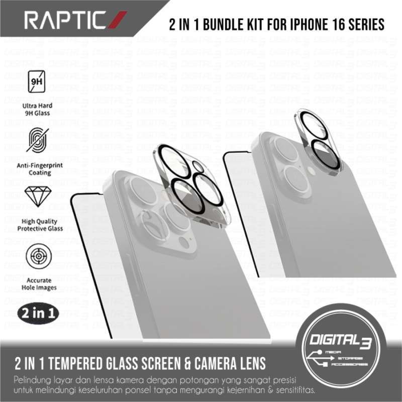 X-Doria Raptic in Bundle Kit Tempered Glass Screen Camera Lens  Protector iPhone 16 16 PRO 16 PLUS 16 PRO MAX Pelindung Layar Cover  Lensa