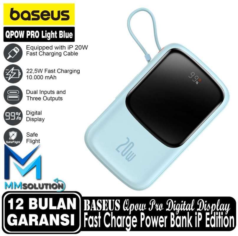 Power Bank Baseus QPOW 20W Display Fast Charging Built in Cable iPhone