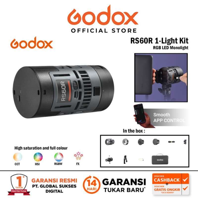 Godox Litemons RS60R Compact RGB LED Monolight with Projection Attachment  Kit (Kit-1)