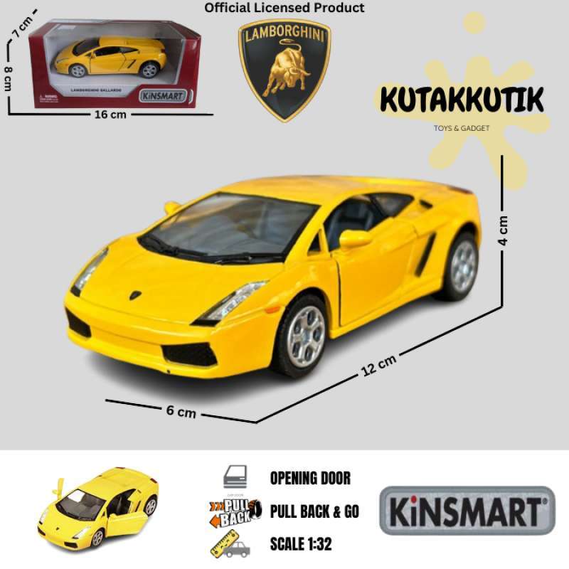Kinsmart 1/32 Lamborghini Gallardo Diecast Model Car – Yellow With Rolling Wheels