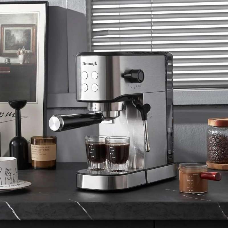 Aeomjk Mesin Kopi Espresso Coffee Maker Frothing 20 Bar 1350W CM5020  Silver