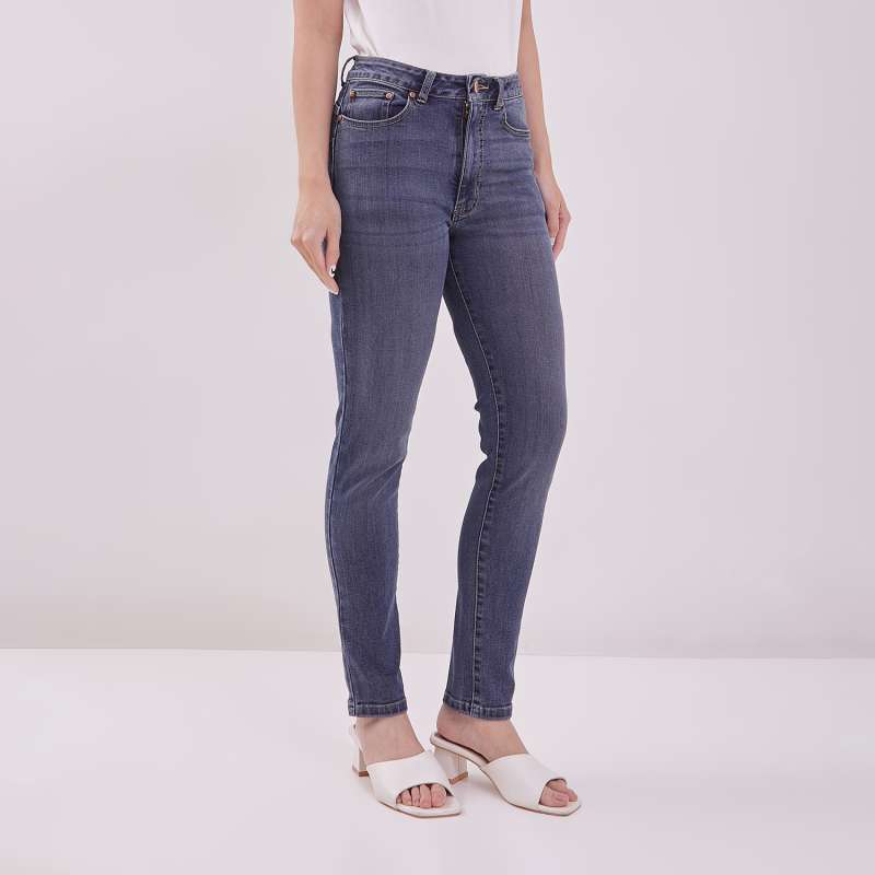 DUST Celana High Rise Skinny Jeans Sandita Medium Dark Blue 3633-HR)