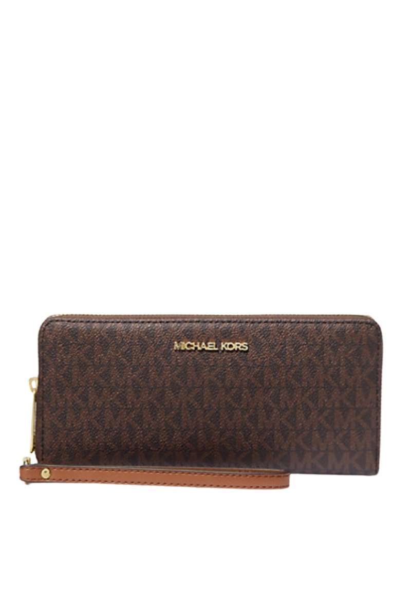 Jet Set Travel Large Logo Michael Kors Continental Wristlet Brown