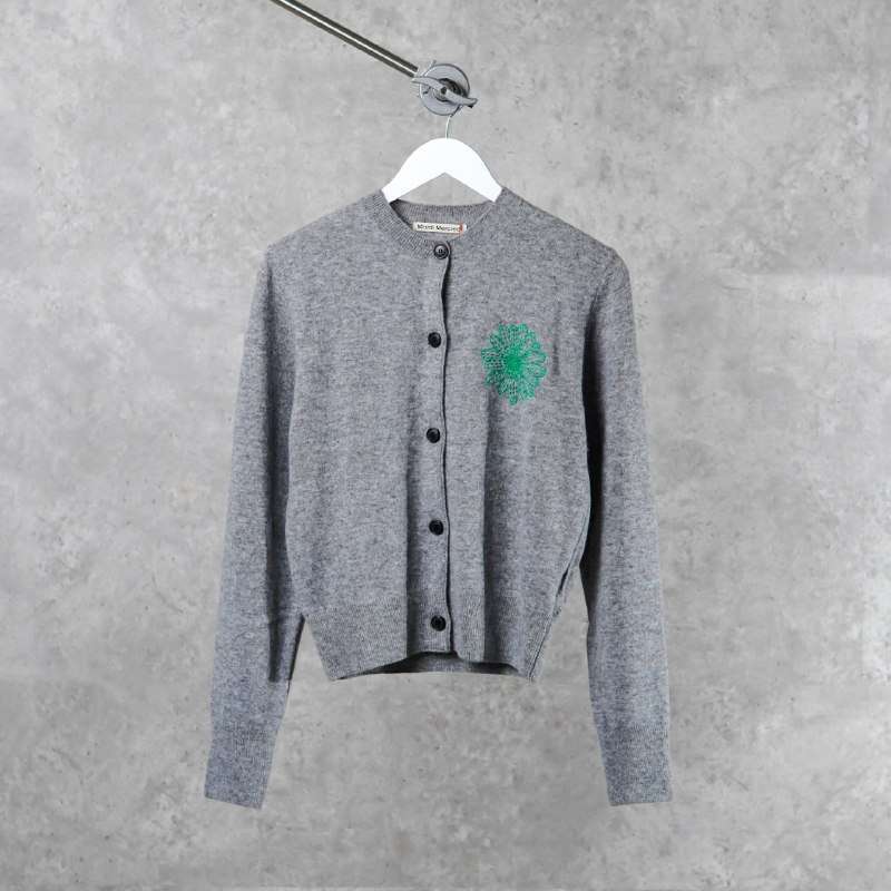 Promo Cardigan Mardi Mercredi Flower Green Grey Knit Cardigan 100